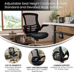 EMMA + OLIVER Mid-Back Black Mesh/LeatherSoft Ergonomic Drafting Chair with Flip-Up Arms
