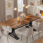 Tribesigns 63-Inch Rectangular Dining Table for 4 to 6, Modern Kitchen Table with Stylish Metal Trestle Legs, Large Dinner Table for Dining Room, Chair Not Included (Rustic Brown and Black)