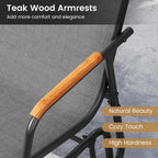 Tangkula 3-Person Outdoor Glider Bench, Patio Gliding Loveseat with Breathable Fabric Seat, Curved Teak Wood Armrests and Metal Frame, Swing Rocking Chair for Backyard (Grey, 3 Seat)