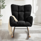 Glider Chair for Living Room, Teddy Upholstered Glider Rocker with High Backrest Armchair, Modern Rocking Accent Chairs Armchair Comfy Chair for Nursery Living Room Bedroom (Black)