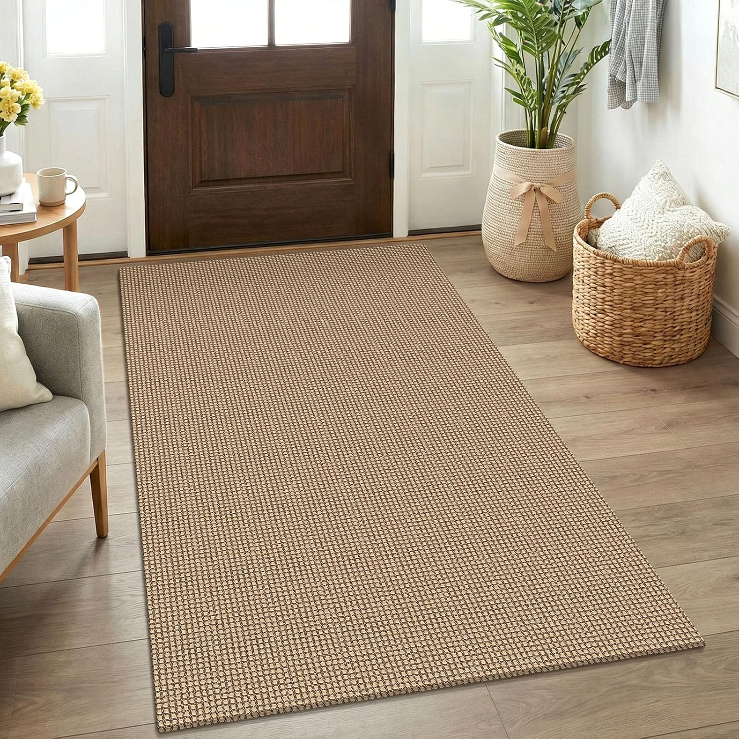 KOZYFLY Boho Rugs for Entryway 3x5 ft Washable Area Rug Non Slip Rubber Backed Entry Rug Woven Indoor Door Mat Cotton Kitchen Rugs Floor Carpet for Entryway, Foyer, Backdoor, Orange Beige/Tan/Brown