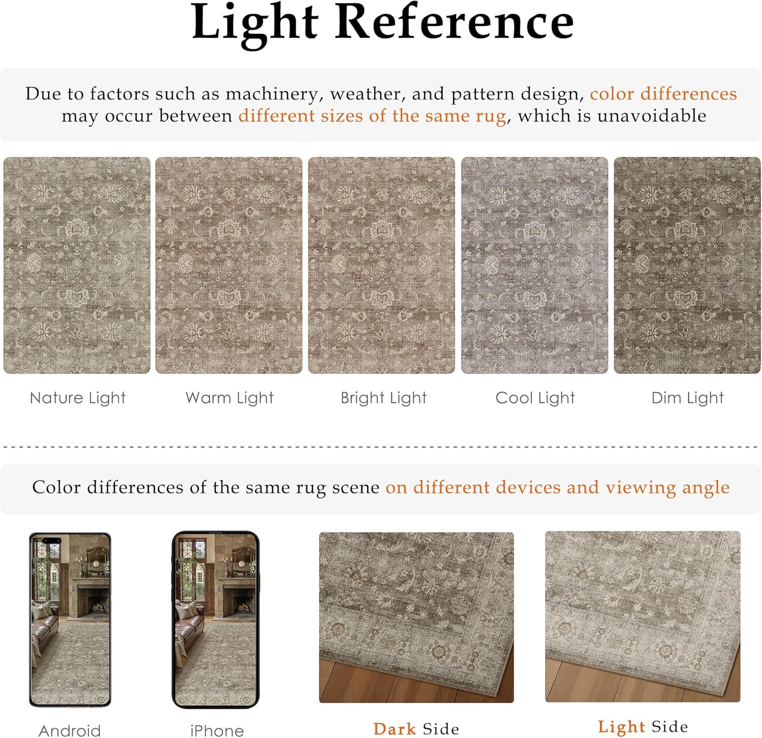 PureCozy 8x10 Washable Living Room Area Rug Brown Gray Vintage Low Pile Carpet Non Slip Soft Distressed Indoor Floral Accent Retro Large Rug for Bedroom Dining Room Office