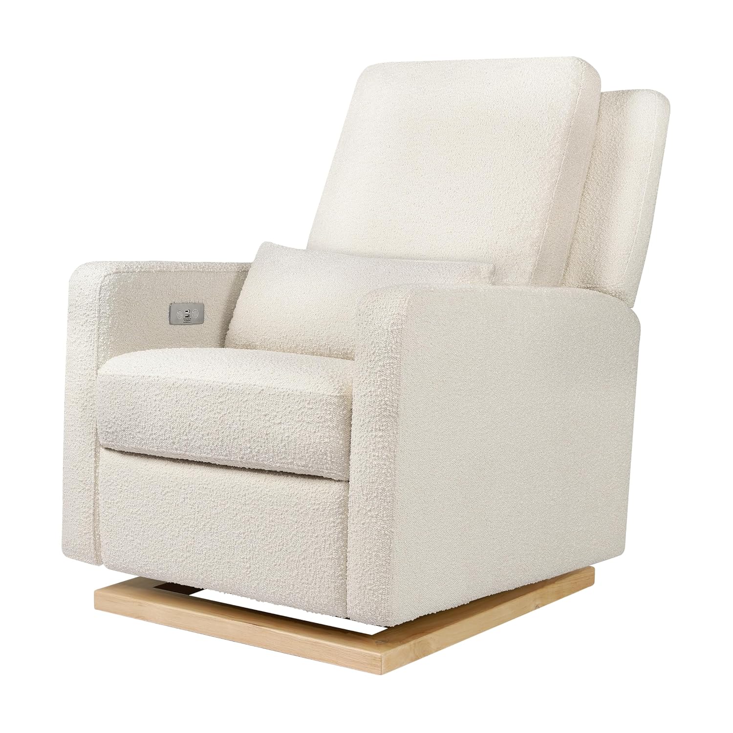 Babyletto Sigi Electronic Power Recliner and Glider with USB Port in Ivory Boucle with Light Wood Base, Greenguard Gold and CertiPUR-US Certified
