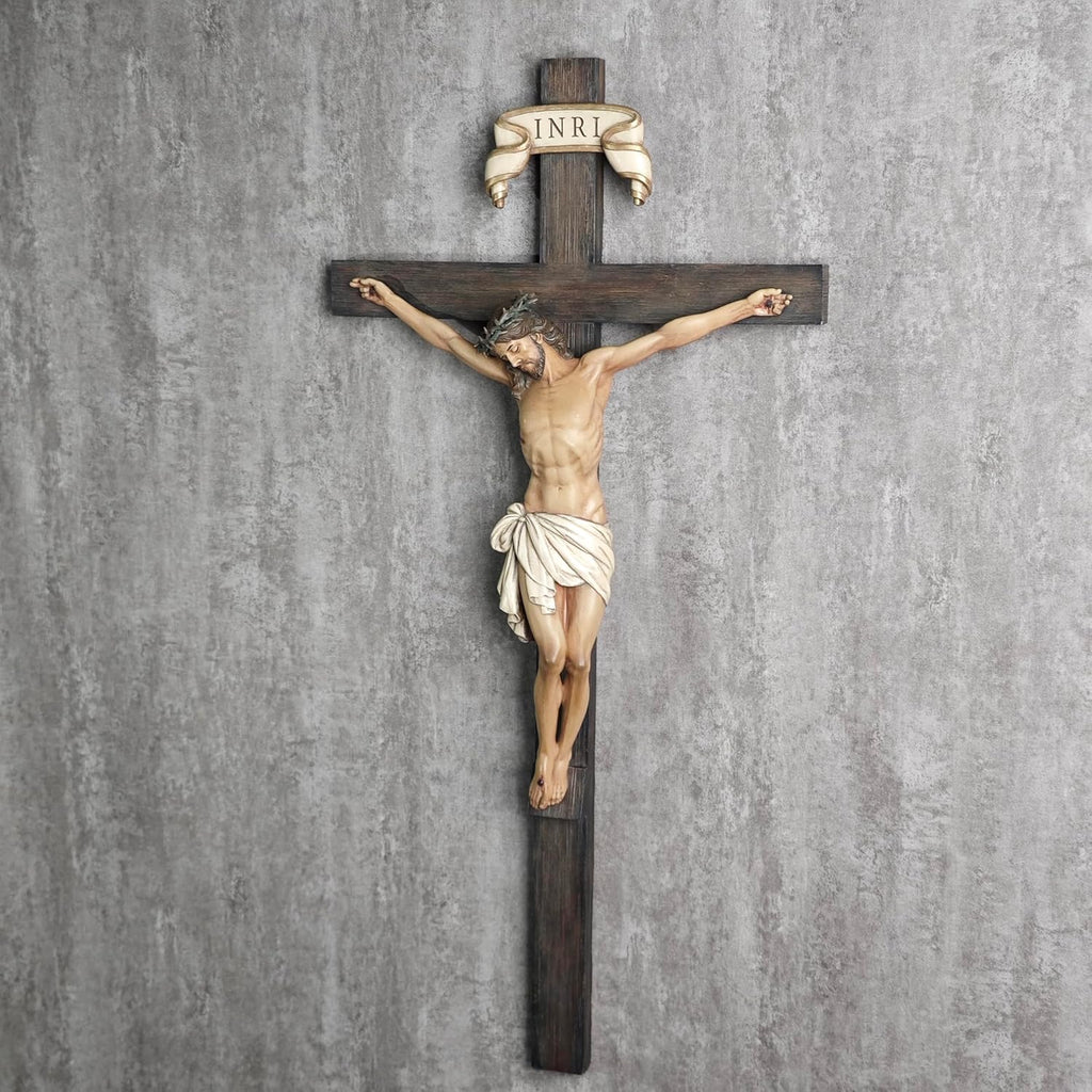 BC Catholic Crucifix Wall Cross in 24" H Jesus Christ indoor Home Decor Collectable Religious Gifts Renaissance Sculpture handmade By Buildclassic