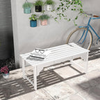 Garden Bench Seat, White Slatted Wooden Outdoor Bench with Curved Seat, Patio Park Bench for Front Porch Backyard Deck Lawn Yard Garden Entryway Seating