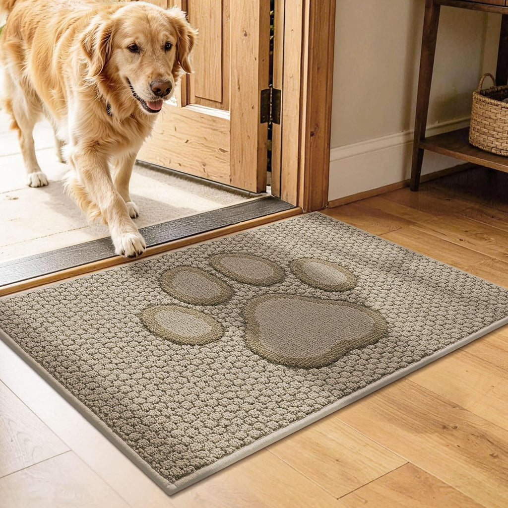 Dog Paw Doormats 20''x32'' for Dirty Paws, Washable Entryway Rugs Floor Mats Dirt Trapper with TPR Backing, Absorbent Low Profile Door Mat for Front Door, Hallway, Entryways, Beige