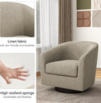 Swivel Barrel Accent Chair, Comfy Reading Armchair, Light Brown, Set of 2 | Club Chairs for Adults, Low-Back Design, Modern Round Style, Solid Wood Frame & Metal Swivel Base, For Living Room & Bedroom