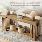 Tribesigns 70.9-Inch Extra Long Entryway Table, Farmhouse Sofa Console Table with Vertical Stripe Legs, 2-Tier Entry Furniture for Living Room, Hallway, Entrance (Light Brown)