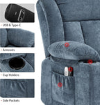 Power Lift Recliner Chair for Elderly with Massage and Heat, Recliner Chairs for Adults, Upgraded Fabric Reclining Sofa Chair with USB & Type-C Ports, L1288 (Blue)