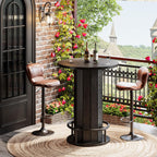 Tribesigns Round Bar Table, 39.4" H Wood Bistro Pub Table with Metal Ring Footrest for Dining Coffee Cocktail Living Room, Small Space, Black (Only Table)