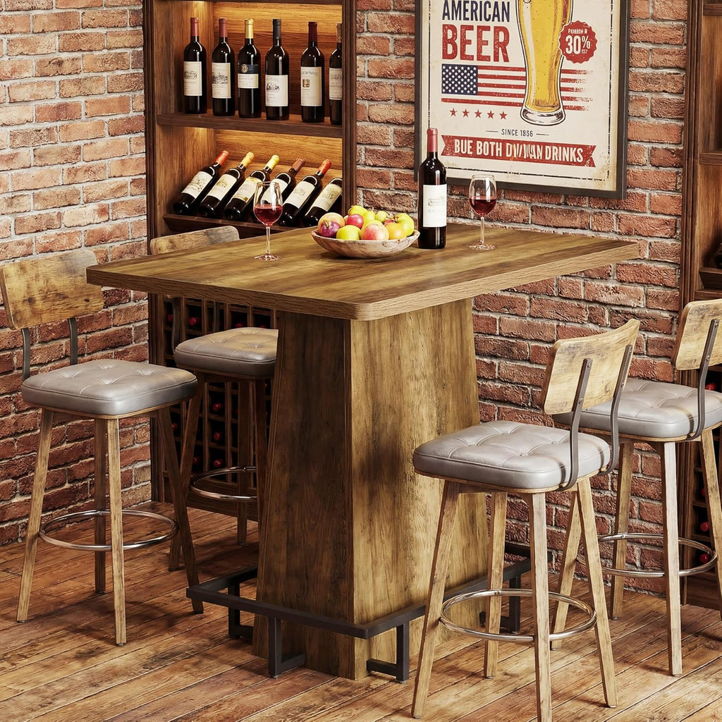 Tribesigns 47" Bar Table, Rustic Industrial Pub Table with Metal Footrest, Rectangular Tall Bar Table for Bar, Restaurant, Patio, Coffee, Easy to Assemble (Brown)