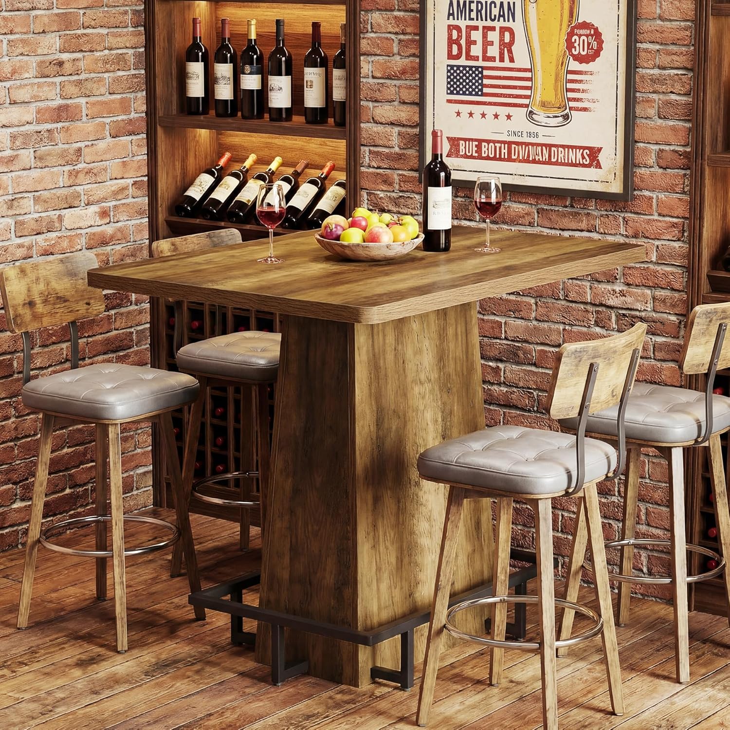 Tribesigns 47" Bar Table, Rustic Industrial Pub Table with Metal Footrest, Rectangular Tall Bar Table for Bar, Restaurant, Patio, Coffee, Easy to Assemble (Brown)