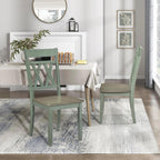 Lexicon Farmhouse Wood Dining Chair, Set of 2, Double Cross Back, Rustic Armless Chairs, Kitchen and Dining Room Furniture, Two-Tone Finish (Greywash and Antique Teal)