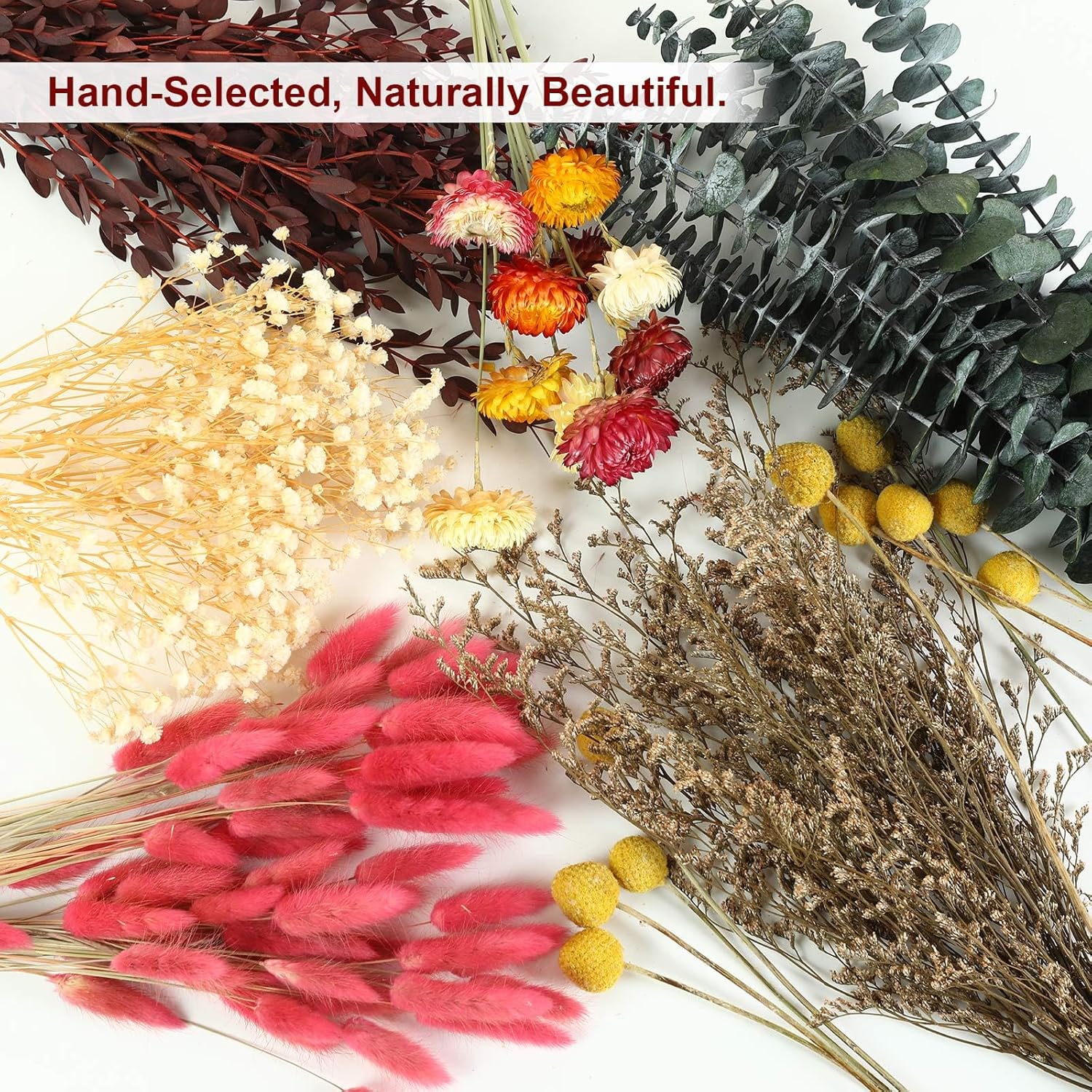 DIY Dried Flower Bouquet Kit, Large Mixed Flowers Assortment - Eucalyptus, Babys Breath, Craspedia, Bunny Tails, Bulk Natural Florals for Wedding Centerpieces, Boho Home Decor, Craft Projects