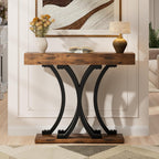 JUSTOGO 43.3" Console Table for Entryway, Industrial Sofa Table Entryway Table, Narrow Wood Accent Tables X-Shaped Metal Hallway Table for Living Room, Small Spaces, Entrance, Foyer, Rustic Brown
