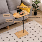 C-Shaped Oval Couch Tray Table， 360°Swivel Wider TV Tray Table Sofa Bamboo Height Adjustable Side Table with Slots for Bed & Chairs in Living Room Bedroom (Oval)