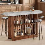 GarveeHome 63" Long Bar Table - Counter Bar Height Pub Table with 2 Tier Storage Shelves, Modern Coffee Breakfast Bar Unit for Dining Room, Bistro, Living Room, Gray + Walnut