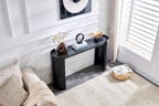 Black Curved Foyer Table Black Wood Grain Entrance Small Space Living Room Sofa Side Table