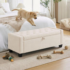 Huatean Home 43" Ottoman with Storage, Storage Ottoman Bench with Safety Hinge, Upholstered Entryway Bench with Seating for Bedroom, Living Room, Holds up to 330 lb, Beige