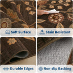 Garvee Washable 5x7 Area Rugs Boho Vintage Floral Botanical Fall Soft Non-Slip Low-Pile Stain Resistant Throw Rugs for Bedroom Living Room Nursery Office Kitchen Room Decor Dark Brown