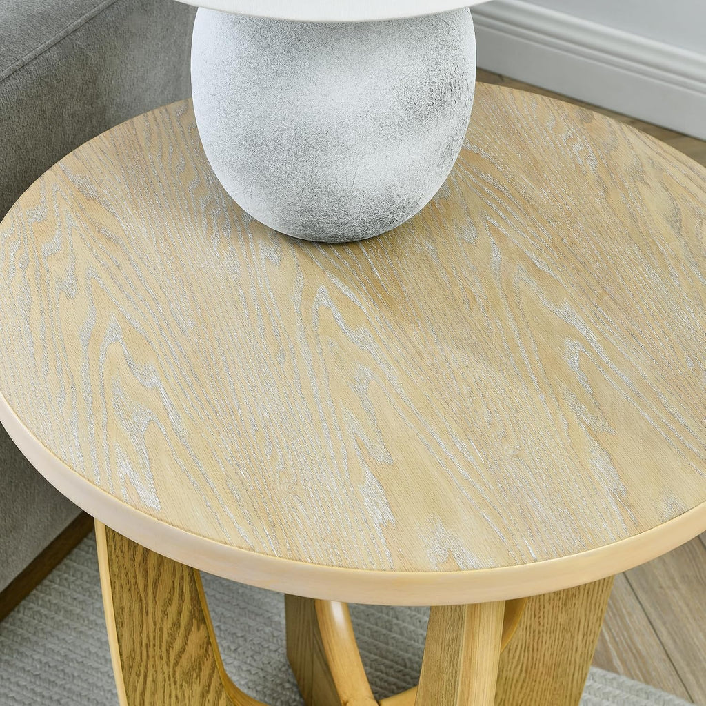 25" Round End Table, Wooden Side Table, Night Stand for Living Room,Reception Room (Oak Color)
