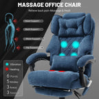 Massage Office Chair with Foot Rest,6 Points Vibration&Heat Executive Office Chairs,Big and Tall Fabric Office Chair 500LBS,Ergonomic Desk Chair for Heavy People,Home and Office Computer Chair,Blue