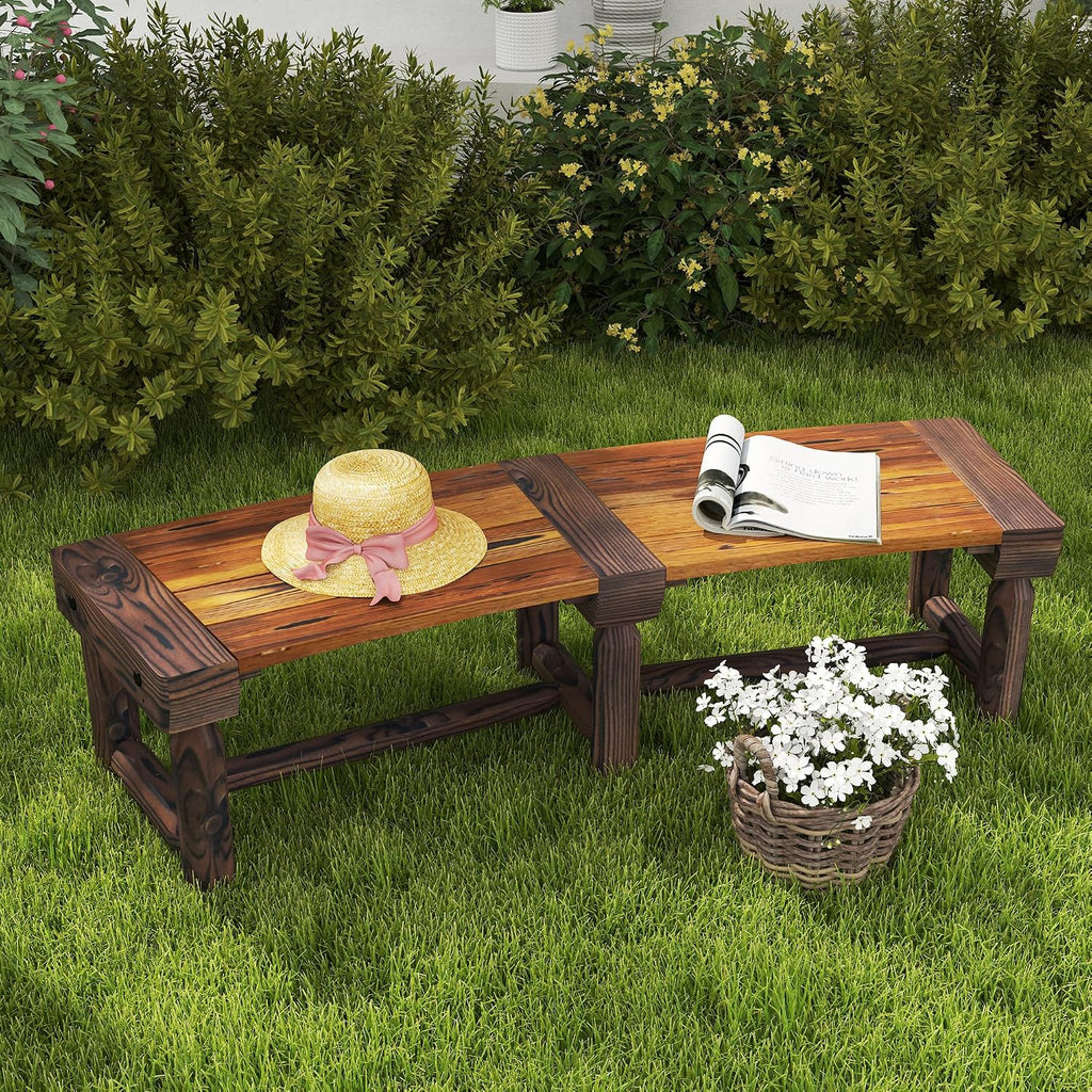 Tree Garden Bench, Brown Wooden Semicircular Outdoor Round Bench Wrap Around Park Seat for Yard Patio Deck Lawn Backyard Tree Surround Seating