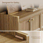 SICOTAS 4-Door Buffet Cabinet, 61.7" Wide Extra Long Sideboard with 2 Separate Bays & Adjustable Shelves, Modern Credenza Storage Cabinet with Gold Handles for Kitchen Living Room, Brown Oak, 1 PCS