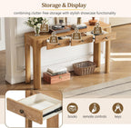 LKTART Solid Wood Entryway Table with 3 Drawers,Farmhouse Console Table Sofa Table with Curved Corners for Hallway,Foyer,Living Room (52" Natural)