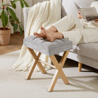 Royal Windsor Vanity Stool,Square Ottoman Stool Foot Rest,Upholstered Vanity Chair Foot Stool with Metal X Legs, Small Vanity seat for Entryway,Bedroom and Living Room,Light Grey+Yellow