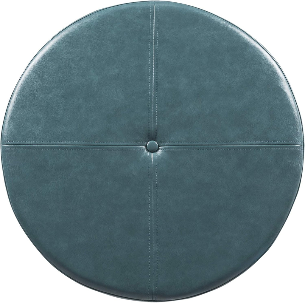 HomePop Round Leatherette Storage Ottoman with Lid, Teal