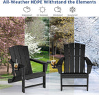 Yaheetech Folding Adirondack Chair Outdoor, HDPE Plastic Adirondack Chair with Cup/Mobile Phone Holder for Deck, Patio, Pool, Backyard, Weather Resistant, Wooden Texture, Easy Assembly Black