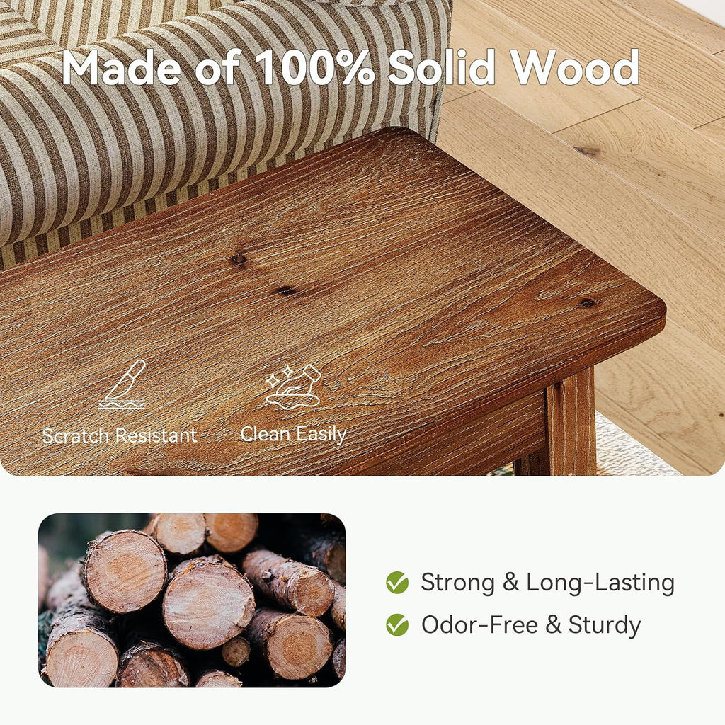LITTLE TREE Narrow Side Table, Solid Wood Slim End Table for Small Spaces, 23.6" Sofa Side Tables, Skinny Bedside Tables Nightstand for Bedroom, Natural Wood (1 Piece)