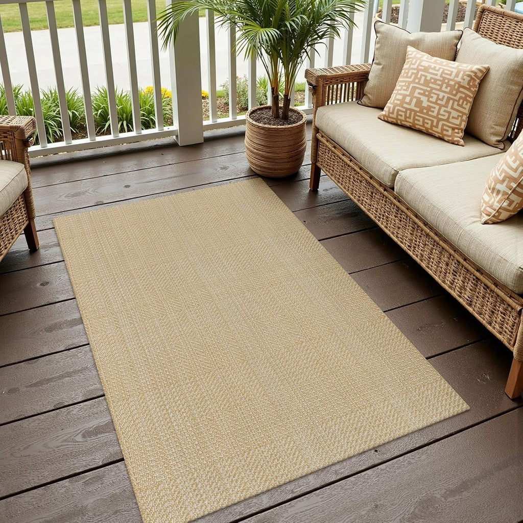 Rugalia Washable Woven Entryway Rug 3x5, Khaki Cotton Indoor Outdoor Doormat Low Plie Non-Slip Kitchen Mat, Modern Natural Floor Carpet for Porch Living Room Bedroom Patio