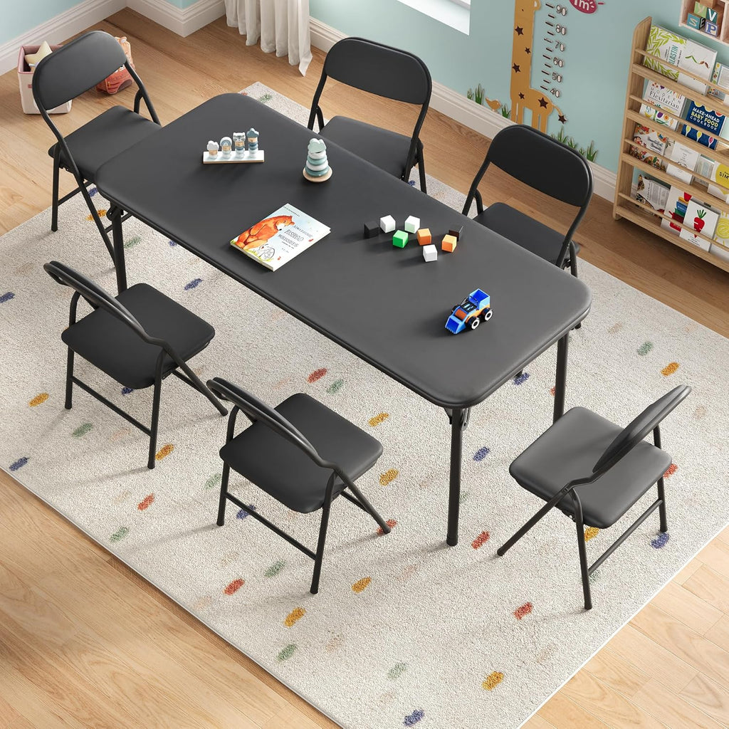 GAOMON 7 Piece Set Folding Table and Chairs Set, Boys and Girls Activity Table and Chairs Set for Dining Room,Daycare,Classrooms