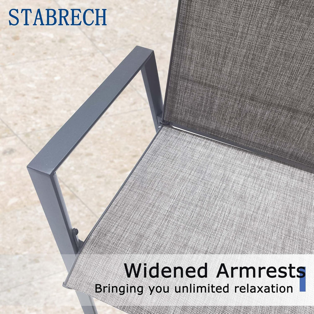 Outdoor Bar Stools Set of 2, 44'' Patio Bar Chairs with Textile High Back, Bar Height Chairs with Straight Armrest and Footrest, Grey
