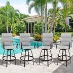 Vongrasig 4 Piece Outdoor Patio Swivel Bar Chairs, All Weather Padded Sling Textile High Top Bar Stools, Bistro Set for Backyard, Lawn Garden, Balcony, Padded Light Gery