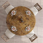 Industrial Round Dining Table, 47 Inch Round Kitchen Table for 4, Rustic Brown Dinner Table with Wooden Top and Metal Base for Dining Room, Living Room - (No Chairs)