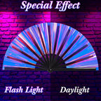 FairySandy Large Rave Fan UV Glow Clack Summer Hand Fan with Thigh Holster for Women Carnival Party Supplies for Carnival Edm Music Festival Club Accessories(Purple Laser,Laser Color)