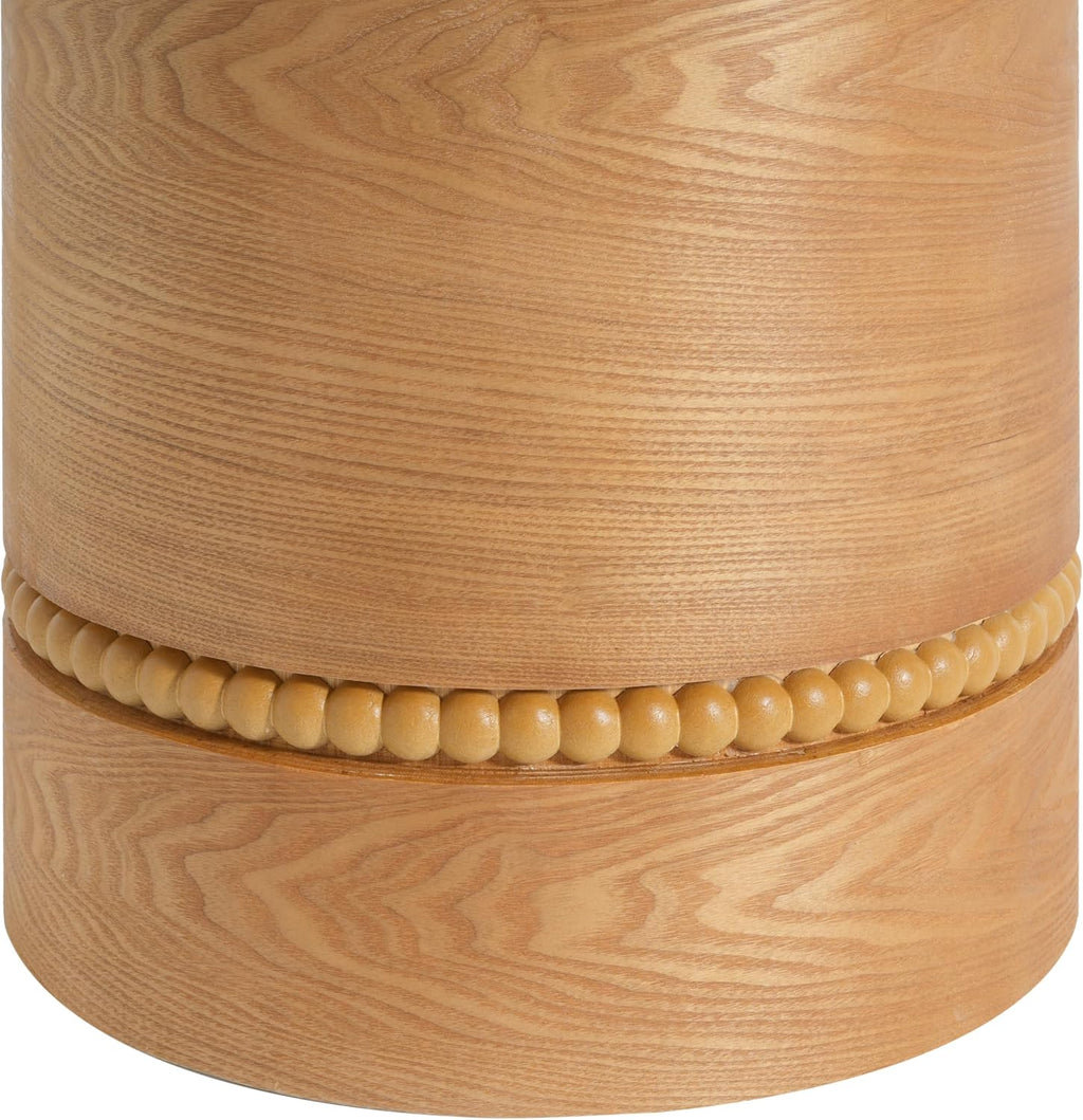 Christopher Knight Home Annie 20.28'' Wood Small Side Table, Bedside Table with Wooden Beads Accent, Round End Table for Living Room/Bedroom/Small Spaces, No Assembly Plant Stand Indoor, Natural