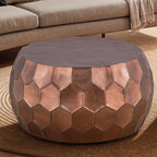 Round Aluminum Material 32" Coffee Table and 21" Height End Table Set 2PC Tables with Glossy Diamond Patterned Base Copper