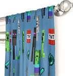 Jay Franco Kids Window Drapes - 4 Piece Curtain Set Includes 2 Tiebacks, Beautiful Bedding Room Décor and Easy Set Up, Blue - Minecraft, 84 Inch