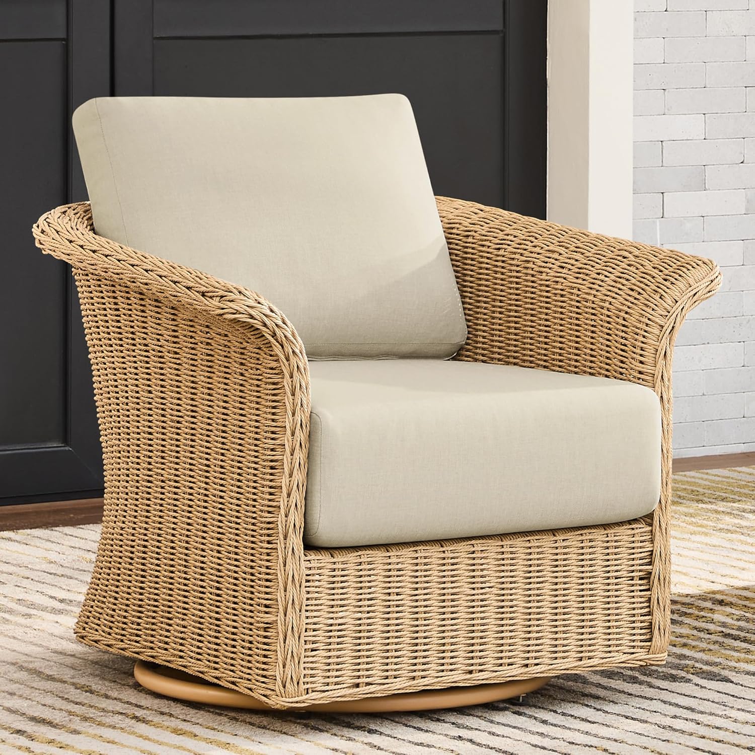 CHITA Wicker Patio Swivel Chairs with Removable Thickened Cushion, Outdoor Rattan Chairs for Sunroom, Garden, Deck, Backyard or Porch