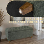 Homepop Home Decor Tufted Ainsley Button Storage Ottoman Bench with Hinged Lid Ottoman Bench with Storage for Living Room & Bedroom, Green Clover Fabric