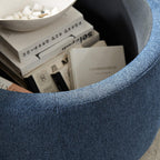 TTK Round Ottoman Coffee Table with Storage, 25.5" Large Circle Storage Ottoman with Tray, Modern Foot Stools Chenille Padded Bench Ottomans upholstered Coffee Tables for Living Room (Navy Blue)