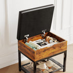 Small Shoe Storage Bench with Padded Seat, Vintage Brown Leather Top & Metal Frame Stool, Small Shoe Rack for Kids, Waterproof Durable Hallway Seat