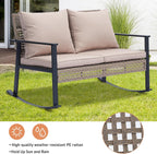 GDY Outdoor Wicker Loveseat Rocking Chair, Patio Outdoor Furniture Conversation Sets, Rattan Rocker Chair with Cushions, Modern Cozy Rocking Wicker Furniture for Garden, Porch, Poolside & Deck, Khaki.