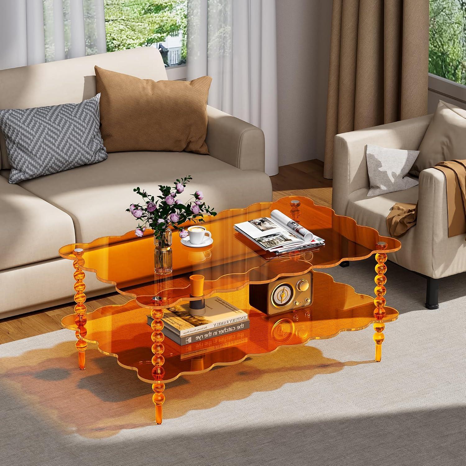 Acrylic Side Table+Coffee Table Set of 2