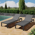 Outdoor Chaise Lounge Chair Set of 2, Aluminum Adjustable Outside Chair for Pool Patio Beach Yard, All Weather Use UV Resistant 400lbs Weight Capacity, Black