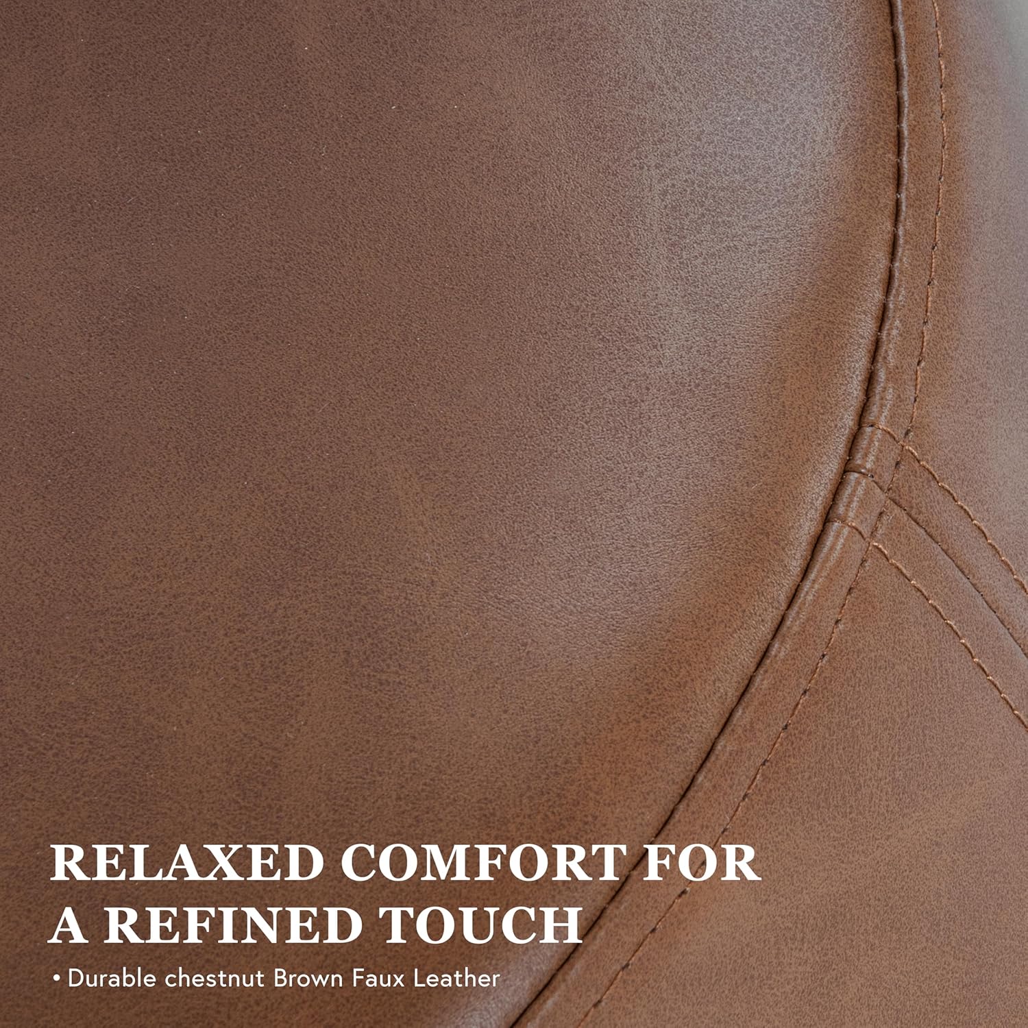 Spatial Order Faux Leather Organic Shape Ottoman (No Lid, Seat Only) | HomePop Home Décor | Round Pouf Foot Rest – Chestnut Faux Leather Faux Leather